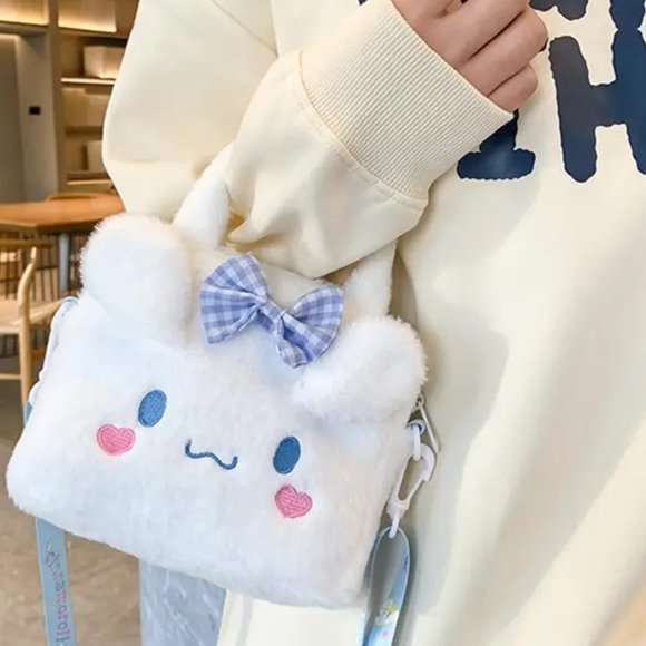 Sanrio CinnamoRoll Plush Crossbody Bag Purse Adjustable Fuzzy Hello Kitty Emo - Picture 2 of 4